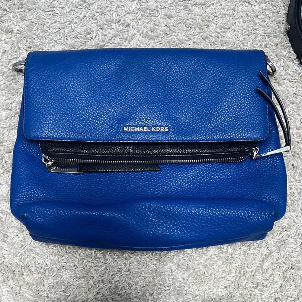 Michael Kors Blue and Black Crossbody Bag with Textured Finish